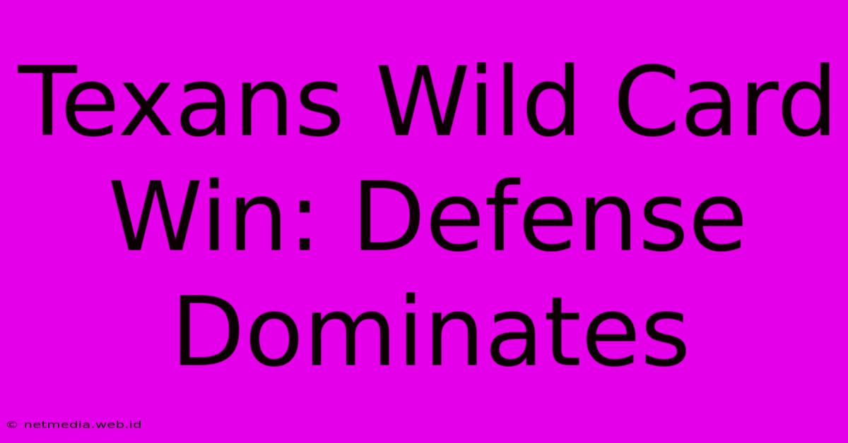 Texans Wild Card Win: Defense Dominates